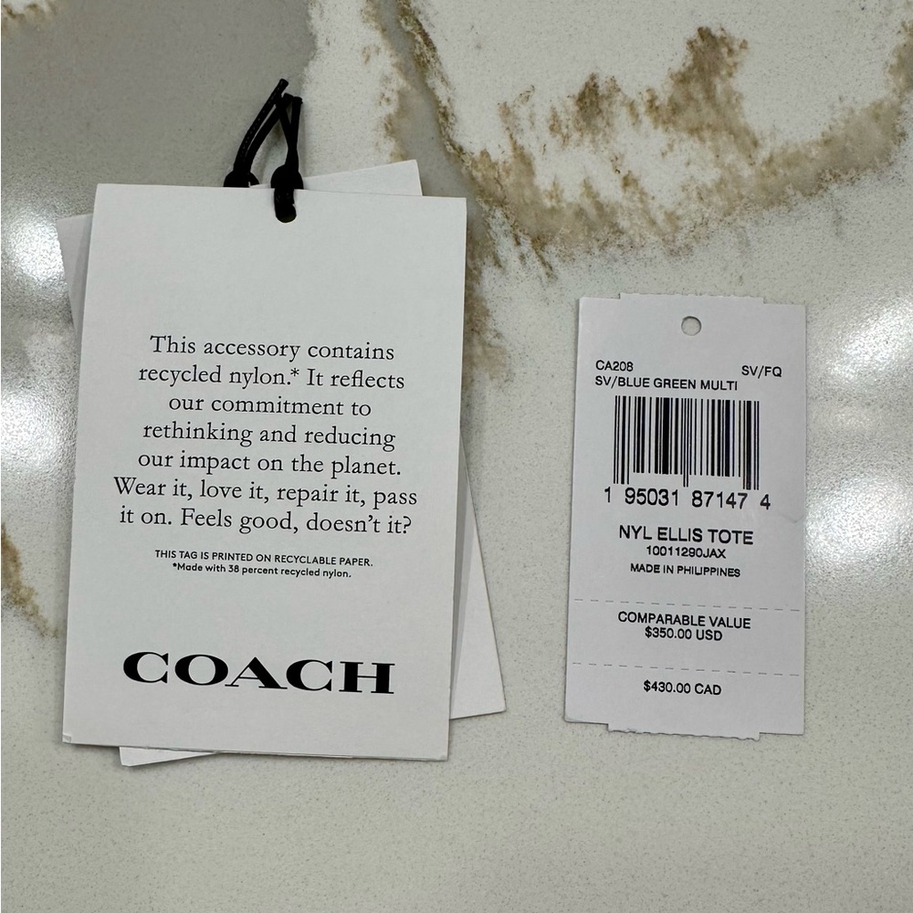 Coach Teal Tote with Navy Stripe Webbing - Picture 8 of 8